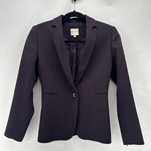 REISS Camila Woven Blazer Womens 2 Purple Single Breast Zip Sleeve Preppy Office